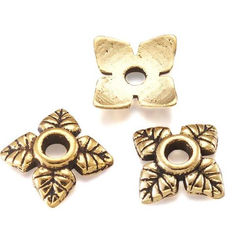20 coupelles de perles - 6 x 6 mm - or vieilli - feuilles antiques - 4 pétales fleur - calottes - intercalaires (cpfe06oa)