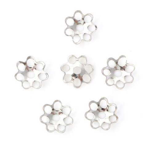50 coupelles de perles - 6 x 6 mm - argenté - fleur ronde - calottes - intercalaires (cpr06a)