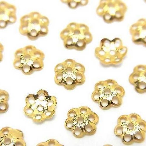 20 coupelles de perles - 6 x 6 mm - doré - fleur ronde - calottes - intercalaires (cpr06d)