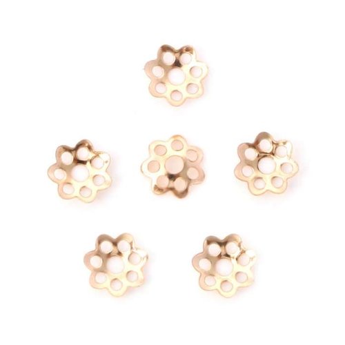 50 coupelles de perles - 6 x 6 mm - couleur doré rose - fleur ronde - calottes - intercalaires (cpr06dr)