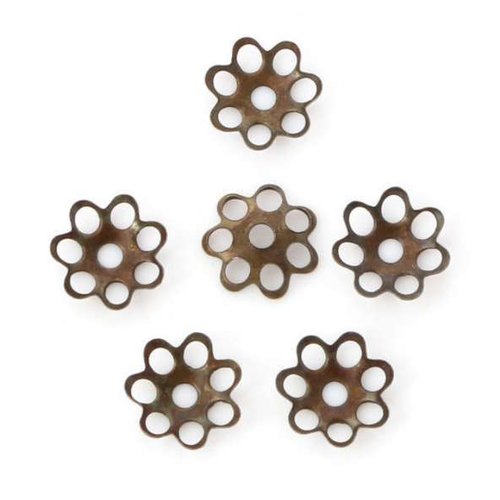 20 coupelles de perles - 6 x 6 mm - couleur bronze vieilli - fleur ronde - calottes - intercalaires (cpr06ba)