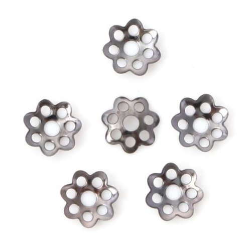 50 coupelles de perles - 6 x 6 mm - couleur gunmetal - noir anthracite - fleur ronde - calottes - intercalaires (cpr06gm)