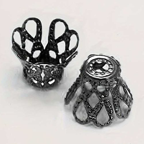 20 coupelles de perles  - 6 x 5 mm - couleur gunmetal - tulipe filigrane - fleur 4 pétales - cônes - calottes - intercalaires (cptf06gm)
