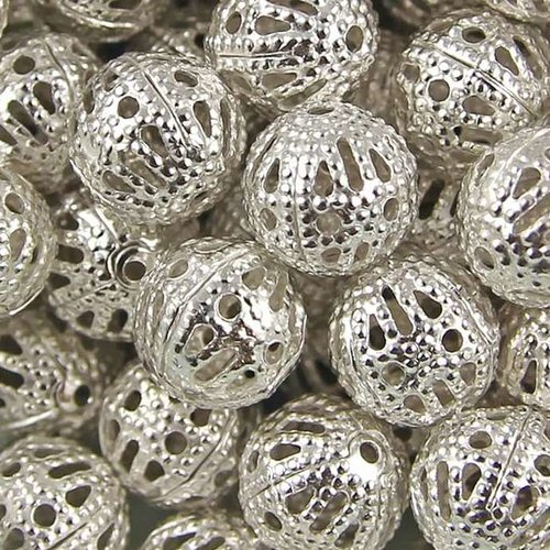 50 perles métal filigranes - 4 mm - argenté - intercalaires - perles métalliques - rondes (pmf04a)