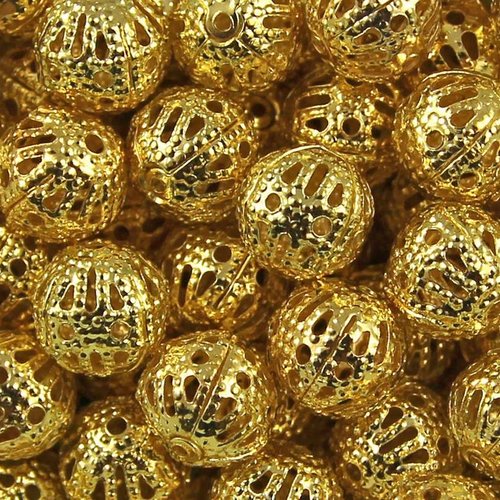 50 perles métal filigranes - 4 mm - doré - intercalaires - perles métalliques - rondes (pmf04d)