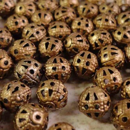 20 perles métal filigranes - 4 mm - couleur cuivre - intercalaires - perles métalliques - rondes (pmf04cr)