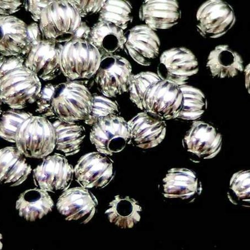10 perles métal - 4 mm - argenté - intercalaires - perles métalliques - ovales - forme melon - torsadées (pmm04a)