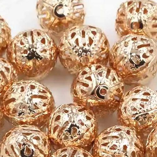 50 perles métal filigranes - 4 mm - doré champagne - doré rose - intercalaires - perles métalliques - rondes (pmf04dc)