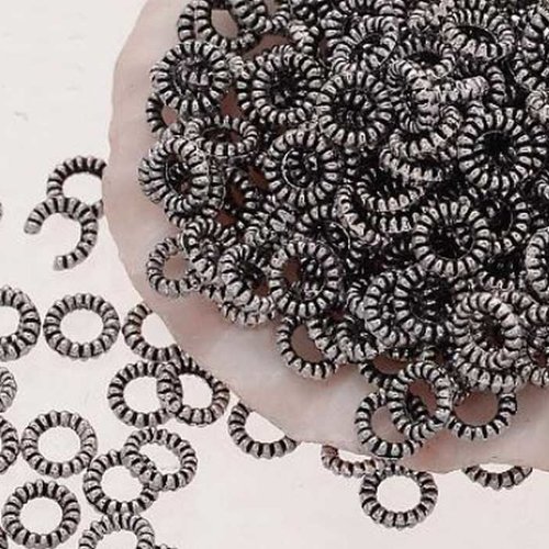 20 perles métal - 4 mm - argent vieilli - rondelles sculptées à rayures - tibetan silver - intercalaires - perles métalliques (pmrs04ts)