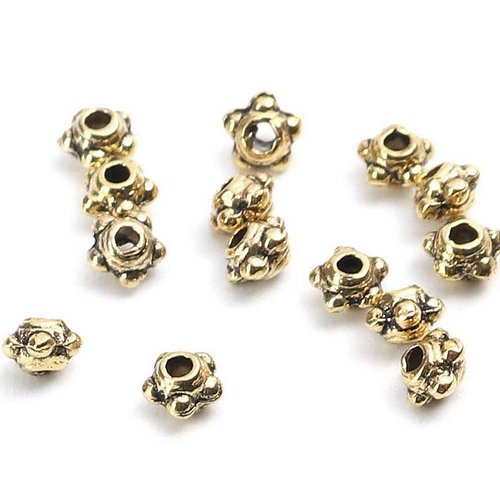 20 perles métal - 4 mm - couleur or vieilli - rondelles sculptées fleurs - intercalaires - perles métalliques (pmrf04ov)
