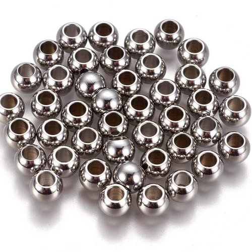 20 perles métal - 5 mm - acier inoxydable 304 inox - couleur argent acier - intercalaires - perles métalliques - rond (pm05in)