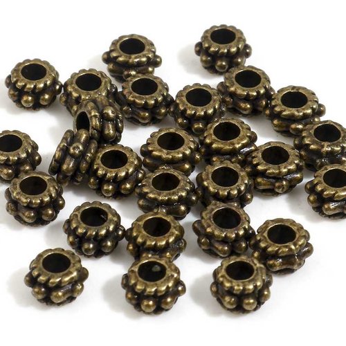 30 perles métal - 5 mm - bronze vieilli - rondelles à pois - tambour - anneau sculpté - intercalaires - perles métalliques (pmrp05ba)