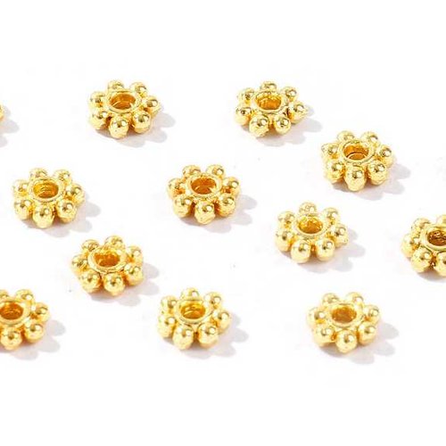 30 perles métal -  5 mm - doré - fleurs rondes daisy - perles marguerites - rondelles fleurs - intercalaires (pmd05d)