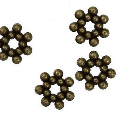 30 perles métal -  5 mm - bronze vieilli - fleurs rondes daisy - perles marguerites - rondelles fleurs - intercalaires (pmd05ba)