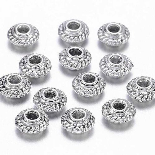 20 perles métal - 5 x 3 mm - argent vieilli - rondelle sculptée - toupie - tibetan silver - intercalaires - perles métalliques pmrt05