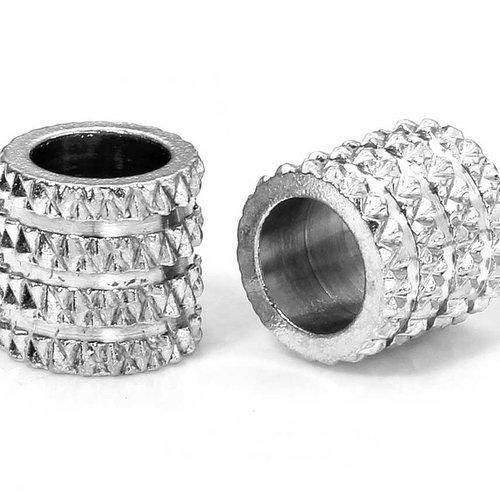 2 perles métal - 5 x 5 mm - acier inoxydable 304 inox - argent acier - tube sculpté - intercalaires - perles métalliques (pmts05in)