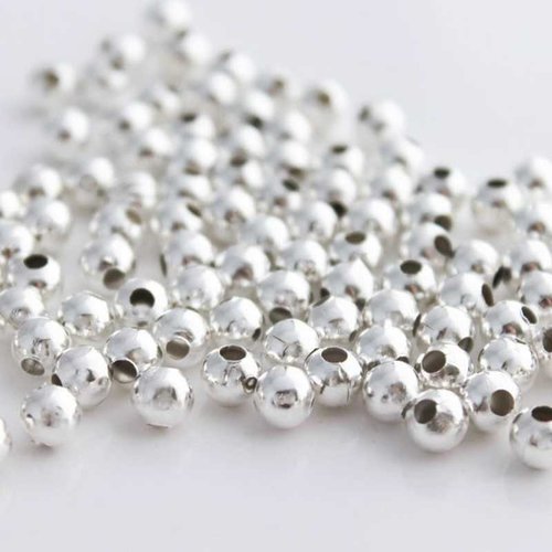 10 perles métal - 6 mm - argenté - rond - intercalaires - perles métalliques (pm06a)