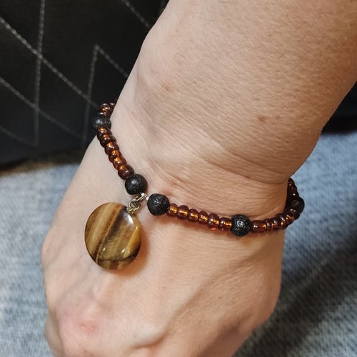 Bracelet oeil de tigre et pierre de lave