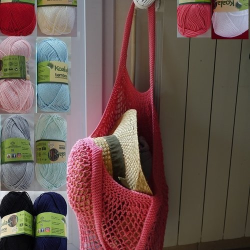 1 kit coton filet à provision ,sac de plage ,etc..pure bambou 5 couleurs  au choix au crochet (1)