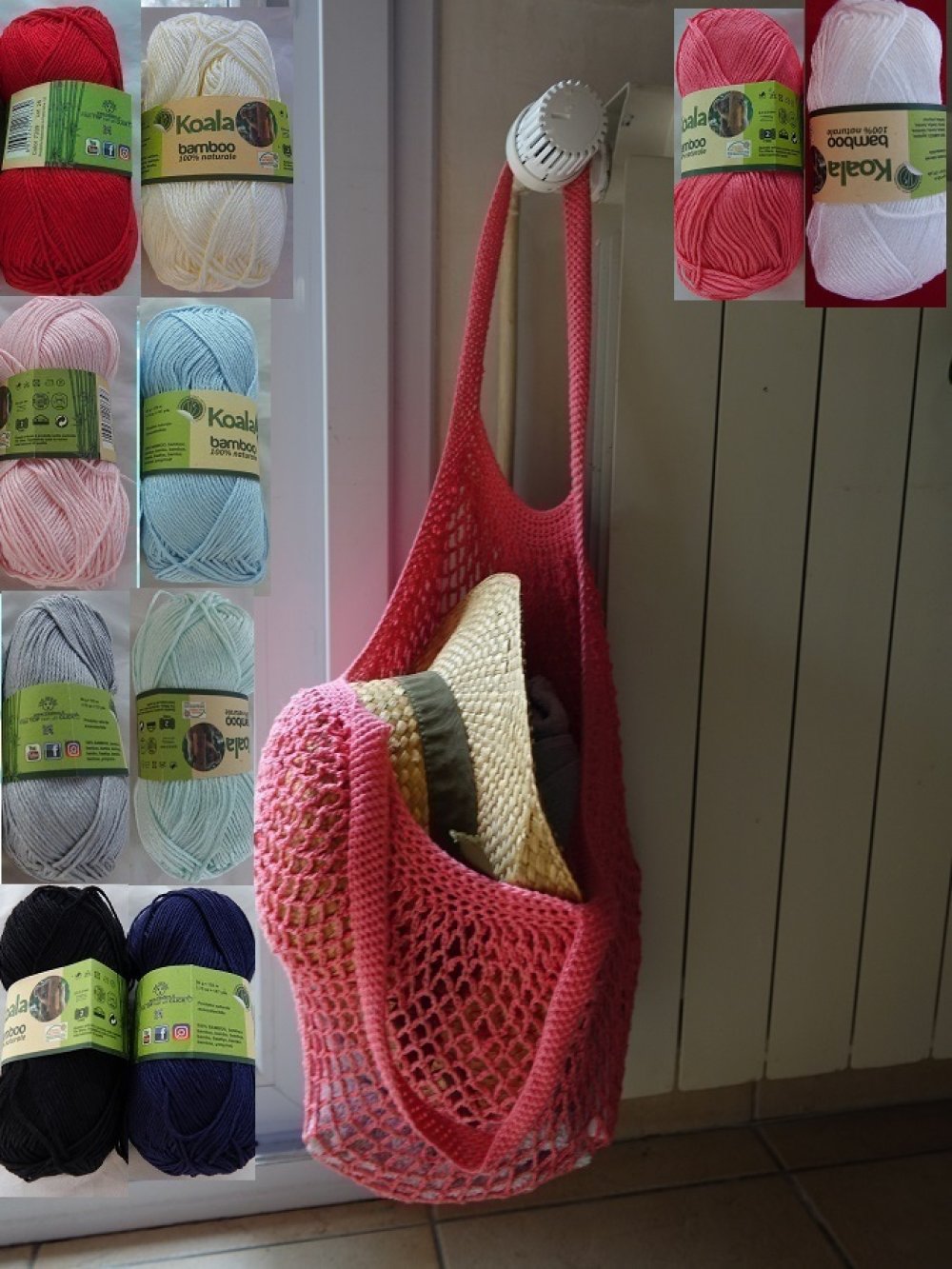 1 kit coton filet à provision ,sac de plage ,etc..grande capacité couleurs  au choix au crochet en coton perlé - Un grand marché