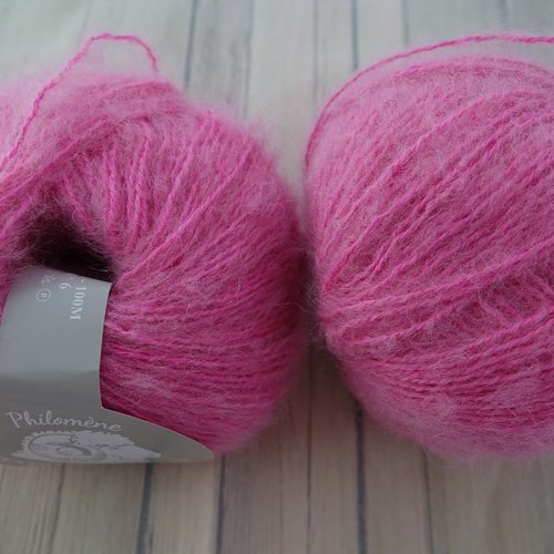 5 pelotes 50 gr mohair philomène rose bonbon 041 textiles de la marque