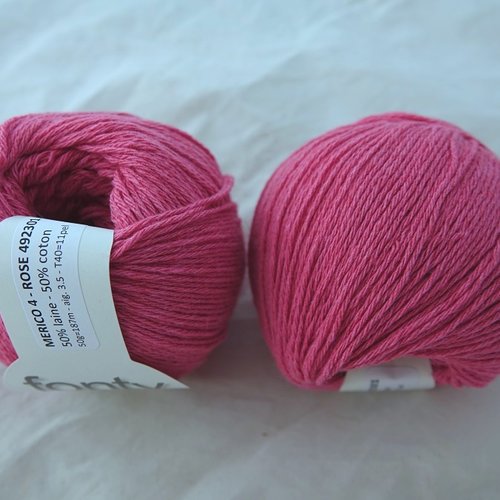 5 pelotes 50 laine 50 coton merico 4 rose 492301 fonty