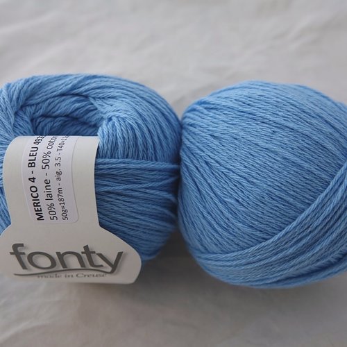 5 pelotes 50 laine 50 coton merico 4 bleu 492302 fonty