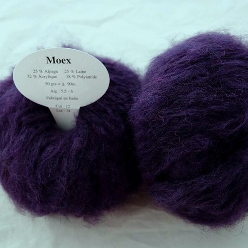 5 pelotes mohair moex aubergine 12 textiles de la marque avec laine et alpaga