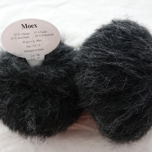 5 pelotes mohair moex  noir 98 textiles de la marque avec laine et alpaga