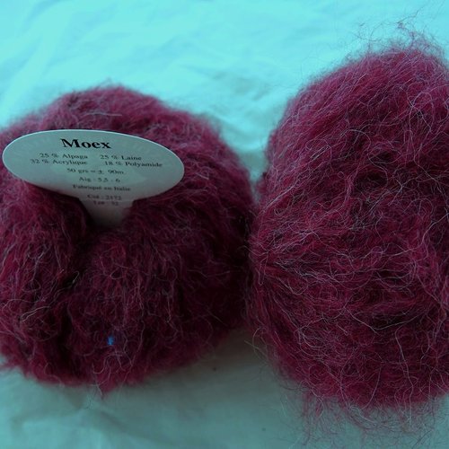 5 pelotes mohair moex bordeaux 2172  textiles de la marque avec laine et alpaga