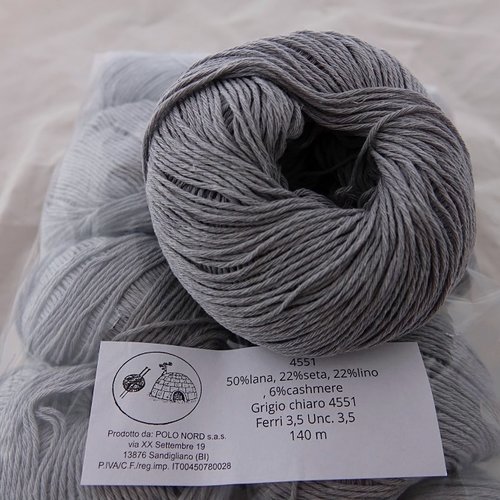 5 pelotes laine soie lin cachemire gris 5685 marque polo nord