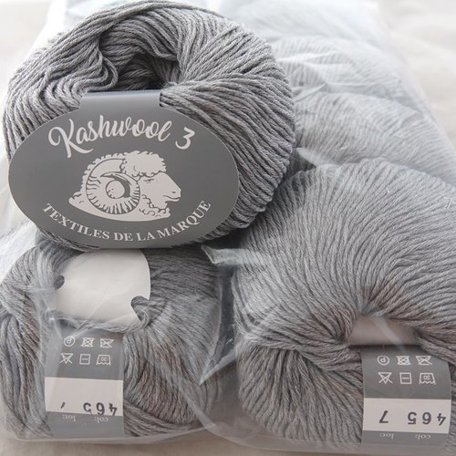 5 pelotes pure laine mérinos kashwool 3 gris flanelle 465