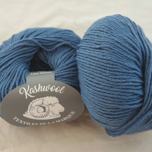 5 pelotes  pure laine mérinos kashwool bleu aviateur 213