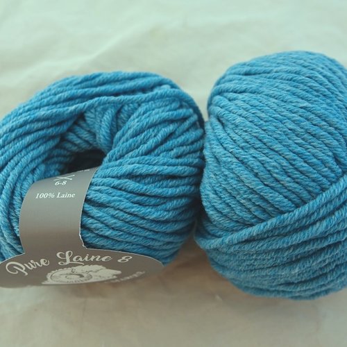 5 pelotes pure laine n°8 turquoise 714