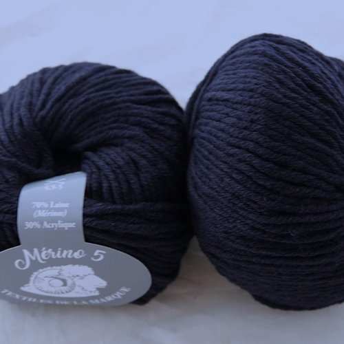 5 pelotes 70% laine mérinoss merino 5 marine 811