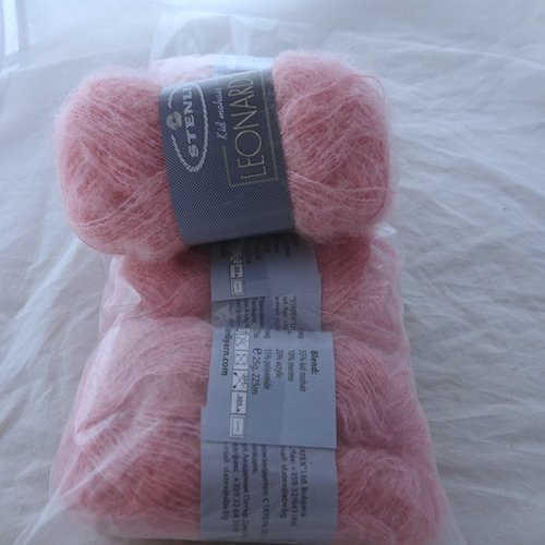 5 pelotes 55% kid mohair laine fine leonardo rose pêche 28