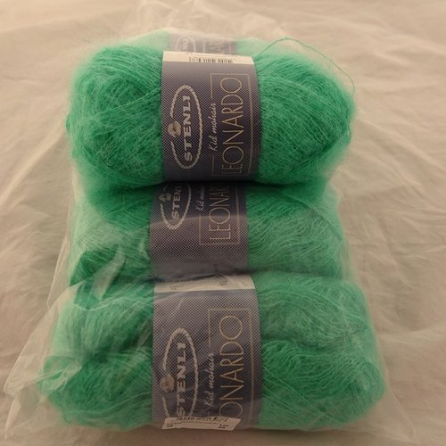 5 pelotes 55% kid mohair laine fine leonardo vert émeraude 16