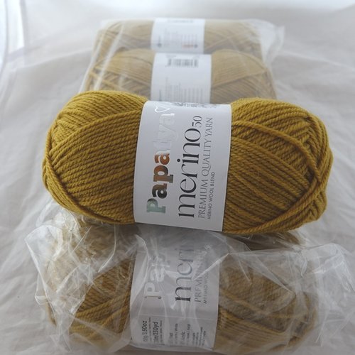 5 pelotes 100 gr merino 50 moutarde 8820 papatya