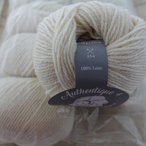 5 pelotes pure laine authentique 4 écru 380