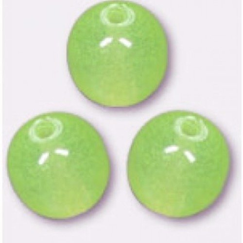 1 perle verre verte ronde 8 mm milky mint vert d'eau pastel verre de bohême trou 0.8mm