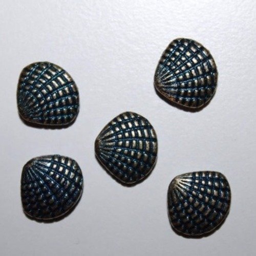 1 connecteur petit coquillage metal ton bronze bleu env. 1cm x 1,3cm 
