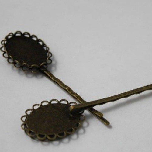 1 barrette cheveux plateau ovale dentelle metal bronze env 18 mm x 25 mm 