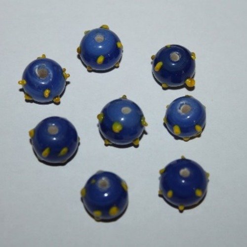 1 perle de verre file a picots tons bleu et jaune mesure environ 1.5cm 