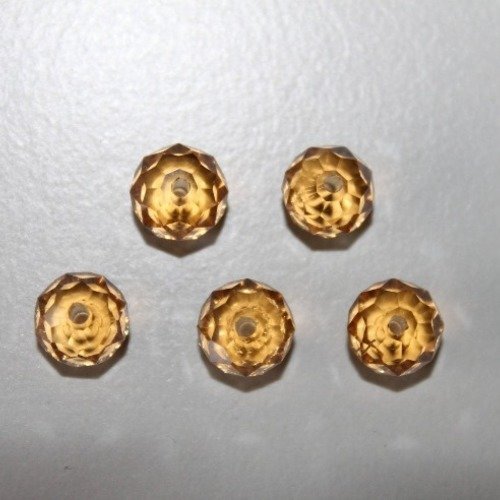 1 perle de verre facettes donuts ton ambre, env ~0,8cm 