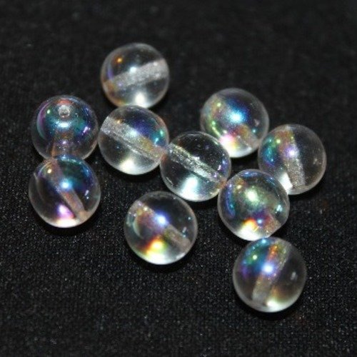 1 perle de verre ronde transparent irise environ 0,8cm crystal ab x24