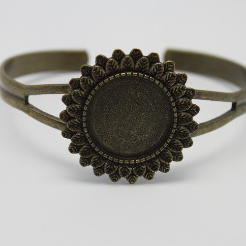 1 bracelet réglable laiton bronze pétale fleurs pour cabochon 20mm dimension exterieur diamètre 33mm