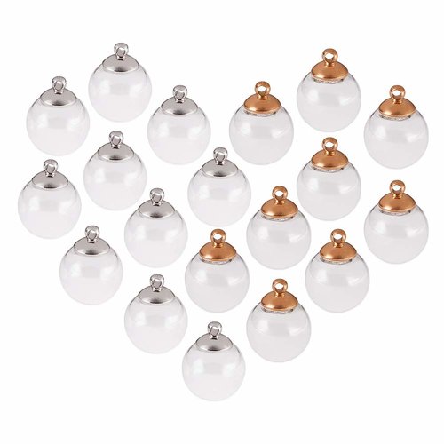 1 pendentif boule globe verre 18 mm couvercle argent