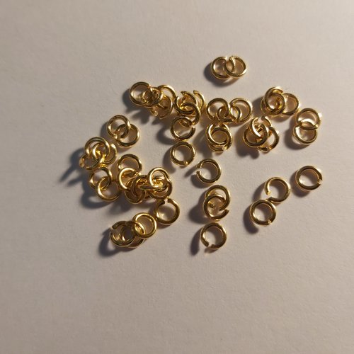 1 lot de 50 anneaux, metal laiton doré ouvert, 5 mm x 1 mm
