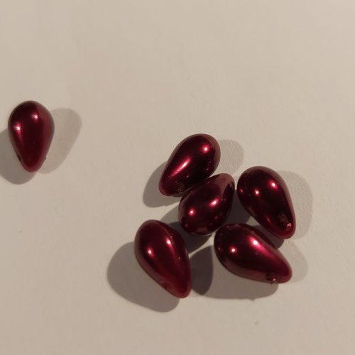 1 lot de 5 perles de verre nacrée goutte bordeaux 6 mm x 9 mm