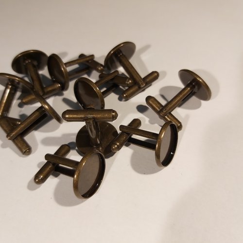 10 boutons de manchettes pour cabochon metal laiton bronze rond 14 mm